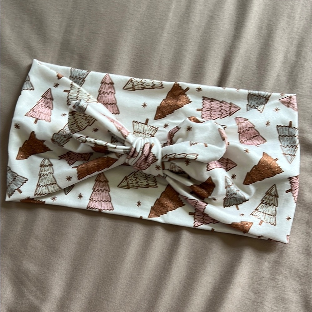 Winter Tree Pattern Headband - White, Pink, Brown